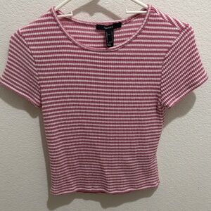 Forever 21 Pink and White Striped Short Sleeve Top